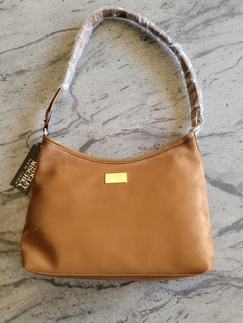 BADGLEY MISCHKA New York Faux Suede Brown Zip  Shoulder Bag NWT